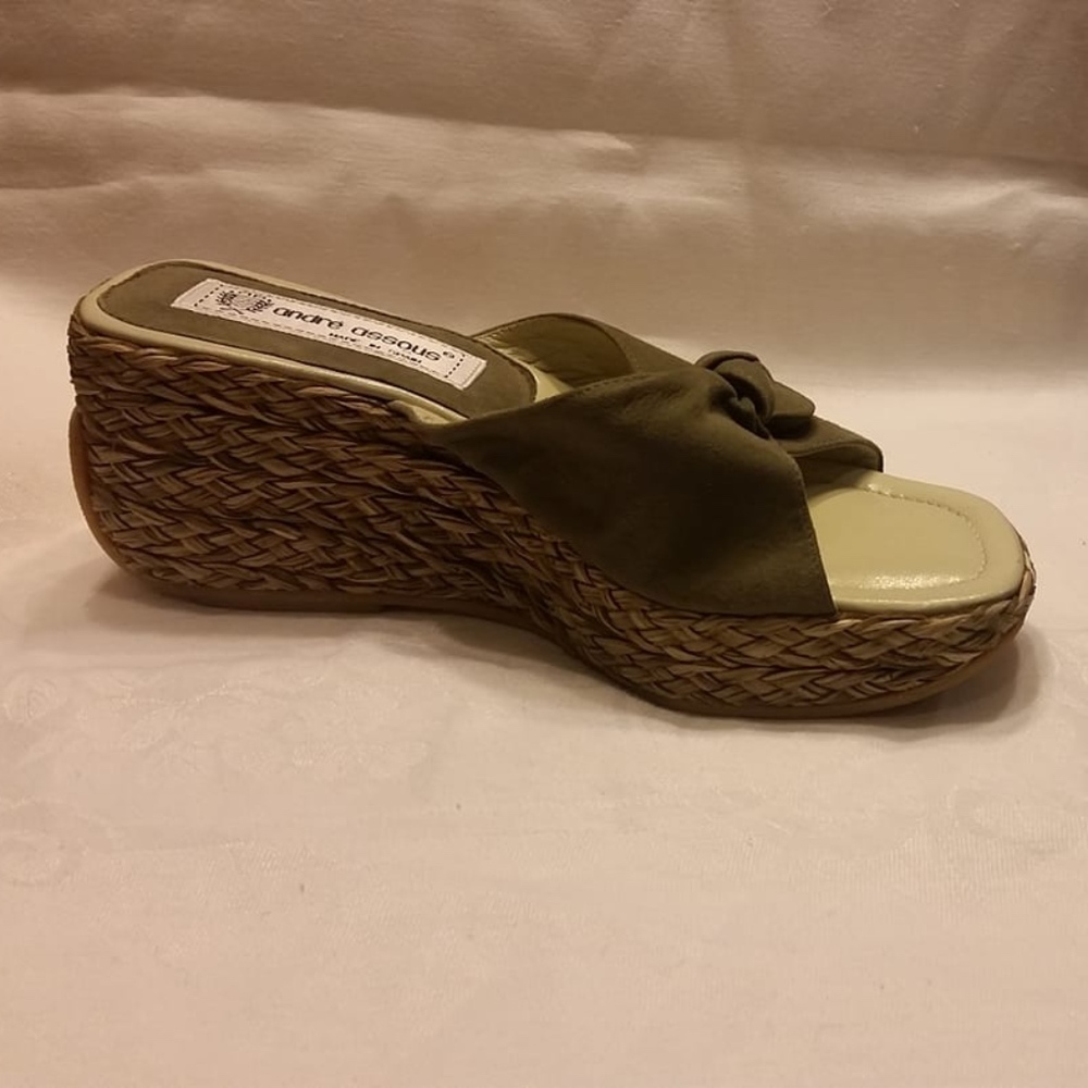 Andre Assous Olive Suede Wedge Sandal